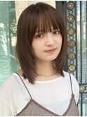 顔まわりレイヤー/大人ミディアム/ナチュラルブラウン/透明感/秋