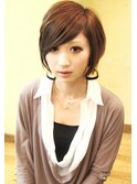 小顔×流しバング×ショートボブ