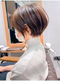 絶壁解消×マロンベージュ×40代×前髪長め大人ショートボブ永