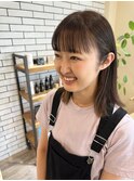 ぱっつん前髪×ナチュラルなミディアムヘア　愛され黒髪髪質改善