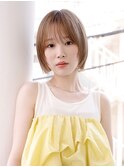 切りっぱなし/透けバング/ココアブラウン/ミニボブ/センター北