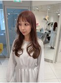 巻き髪レイヤー　ピンクのアンブレラカラー　【杉若】