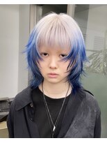 レコ 渋谷(LECO) シャギーハイレイヤーウルフカットルーツシルバーブルーカラー