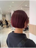 大人可愛い内巻きボブ/顔周り似合わせ/ワインレッド