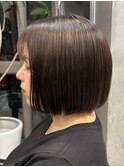 調布レディースカットミニボブイルミナカラーアッシュブラウン