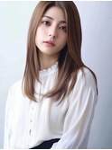 大人可愛い透明感立体感マロンベージュ×エアストレート30代40代