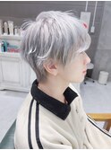 韓国風コンマバング  メンズヘア   ホワイトシルバー KIYO