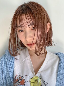 テトヘアー(teto hair) 切りっぱなしボブ、ピンクベージュ、シースルーバング