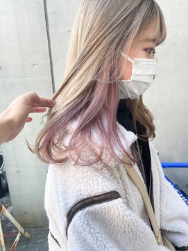 エミス バイ メルト 吉祥寺(emis by melt) 【堀惠洋平】ピンクベージュ　インナーカラー　イヤリングカラー