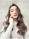 ロングレイヤー/斜めバング/グレージュカラー/シルキーベージュ