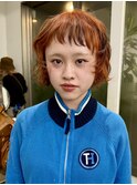 フェイスレイヤーボブカットオレンジブラウンローライトカラー
