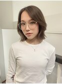 ミディアムボブ長め外国人風オリーブベージュヘーゼルベージュ