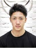 黒髪ビジネスアップバングショートツーブロ刈り上げ