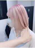 ホワイトピンク/Wカラー/艶カラー/ブリーチオンカラー