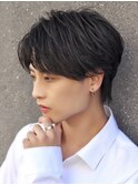 毛流れセンターパートウルフ韓国風ショートアップバング