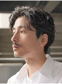 渋谷ニュアンスパーマメンズカットかきあげセンターパート30代