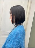 髪質改善/前下がりボブ/アッシュブラック/前髪/顔まわりカット