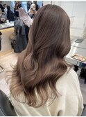 韓国ヘア顔周りレイヤーミルクティーベージュグレージュカラー