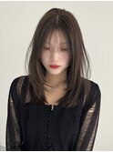 ミディアムレイヤー顔周りカットブリーチなしヘーゼルブラウン