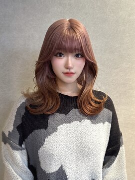 アウラ(aura) ピンク×ブラウン　ルーツカラー　ケアブリーチ　イルミナカラー