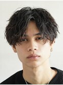 渋谷シャドウパーマメンズマッシュウルフセンターパートカット