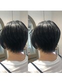 大人可愛い30代40代小顔ワンサイドショートボブ丸み黒髪前下がり