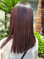 ナカオコアフュール(NAKAO COIFFURE)&nbsp;ピンクブラウン　縮毛矯正　セミロング　艶髪ストレート