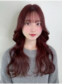 艶髪/透明感ローズブラウン/顔まわりカット/ロング