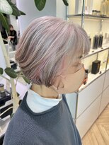 白髪活かしデザインカラー　さくらピンクハイライト 白髪ぼかし