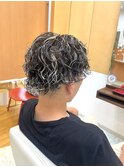 メンズハイライトカラー波巻きスパイラルサーフカールパーマ