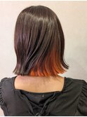秋カラーインナーカラーオレンジ外はねくびれボブ♪【薬師神】