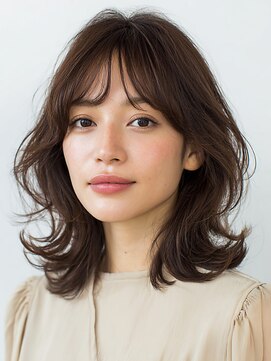 ヘアー ミッション 心斎橋店(hair Mission) ミディアムレイヤー/顔まわりカット/透明感ナチュラルブラウン