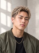 ORO MEN'S 緑地公園【オーロ/メンズ/眉毛/アイブロウ/メンズカット/メンズパーマ】&nbsp;【ブリーチカラー】ミルクティーベージュアップバング