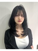 エアリーロング韓国レイヤーハッシュカットダークグレージュ