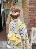 浴衣ヘア　ギブソンタック風ゆるっとまとめ髪　着物