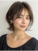 デザインカラーレイヤーカットウェットヘアオリーブベージュ白髪