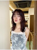 レイヤーミディアム顔まわりレイヤーピンクブラウン