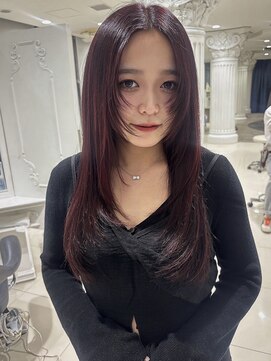 エアー 青山(AIR) ロング レイヤーカット 顔周り ボルドーカラー  10代20代