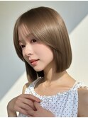 Yハッシュカットボブ/顔周りレイヤーボブ/オリーブベージュ
