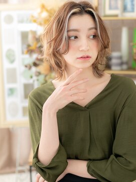 カバーヘア ブリス 戸田公園西口店(COVER HAIR bliss) インナーカラー波巻き小顔ウルフミディa戸田公園20代30代40代