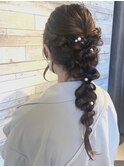 編み下ろしパールヘアアレンジ玉ねぎヘア成人式七五三結婚式