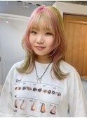 グリーン×ピンクの甘め個性派カラー横浜ブリーチ　N