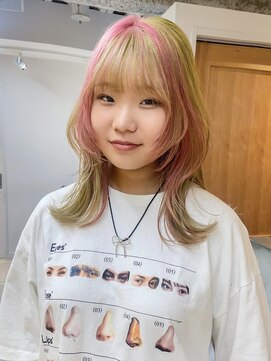 テトラ バイ ネオリーブ 横浜西口店(tetra by neolive) グリーン×ピンクの甘め個性派カラー横浜ブリーチ　N