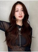 姫カットレイヤー暗めカラー韓国風巻きレイヤーカット原宿表参道