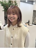 まろやか/ピンクベージュ/ブリーチ/高松/顔まわりカット