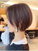 武蔵小杉白髪染めベージュカラー丸みショートボブ
