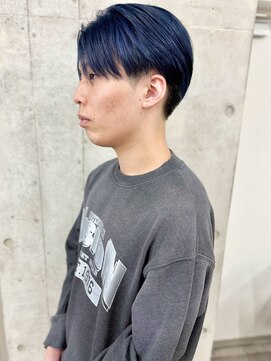 モリオ(morio) ブルーブラックメンズセンターパート2ブロ刈り上げメンズカット