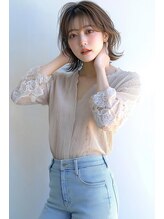 クシュ 所沢西口エミテラス前店(kusyu...)&nbsp;ウルフパーマダークブルーゆるふわボブひし形ショートボブ所沢