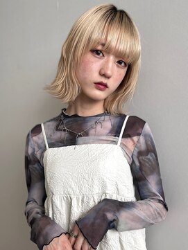 ランテルディ 渋谷(LANTERDIT) ハイトーン　外ハネボブ　顔周りカット　ブロンドヘア　20代30代