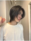 =メンズボブ/ダークアッシュ/ニュアンスパーマ／メンズウルフ